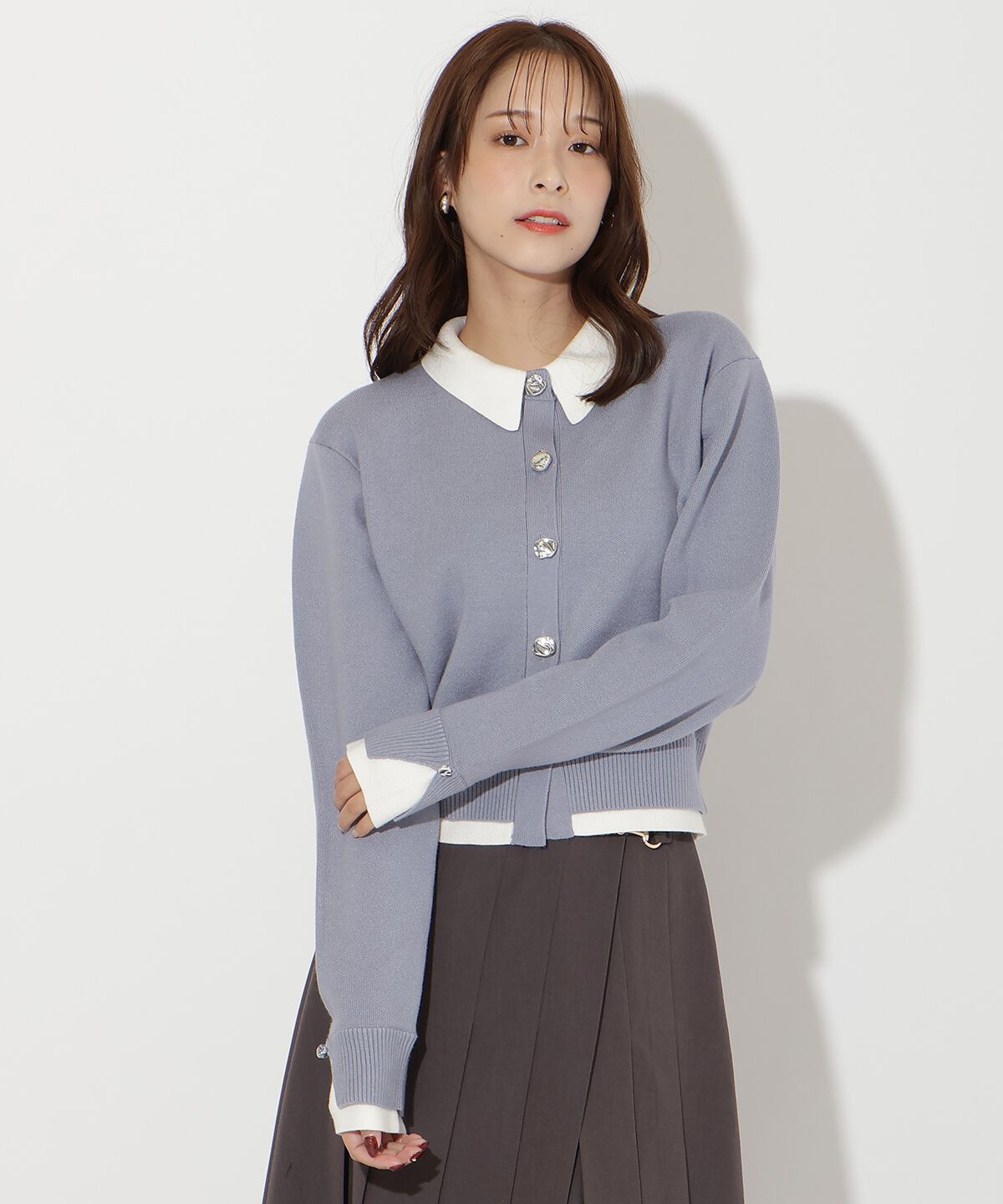 アンドクチュール「レイヤードライクニットカーデ」|カーディガン|ブルー