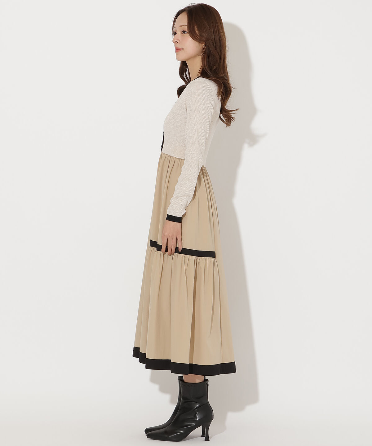 アンドクチュール「ラメ入り配色ドッキングワンピース」|ワンピース|