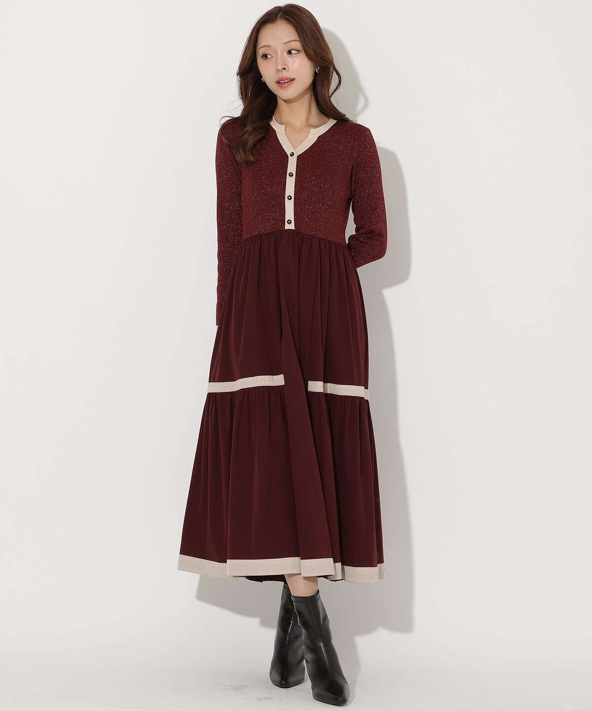 アンドクチュール「ラメ入り配色ドッキングワンピース」|ワンピース|