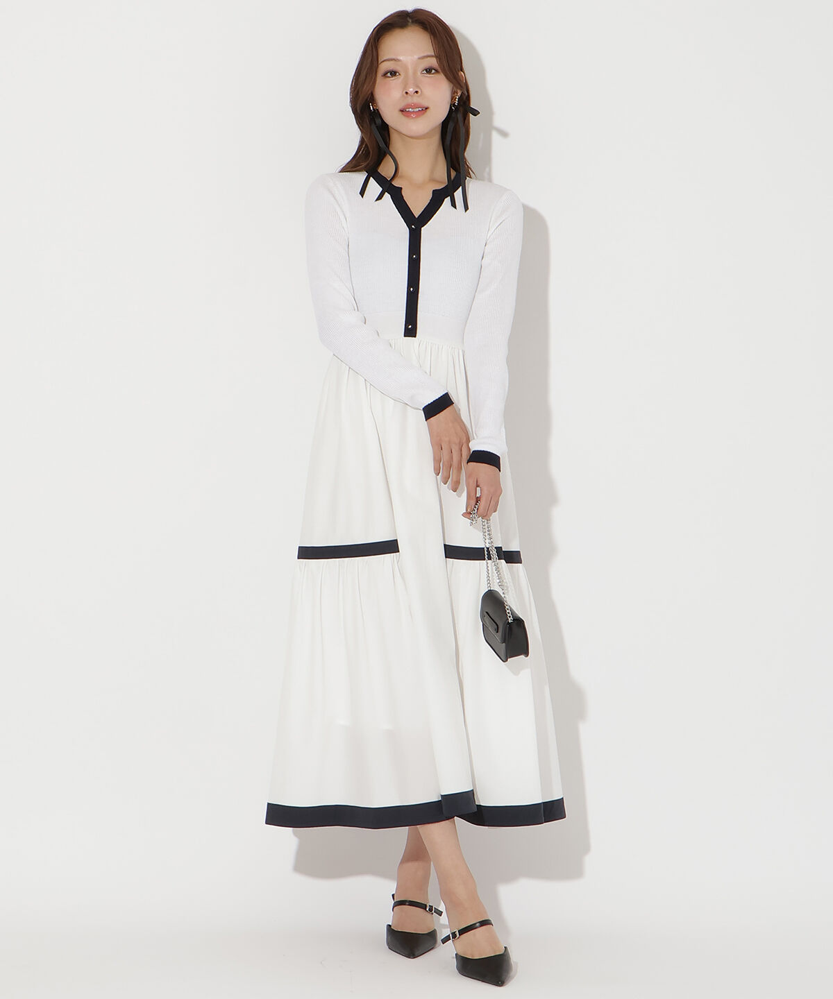 アンドクチュール「ラメ入り配色ドッキングワンピース」|ワンピース|