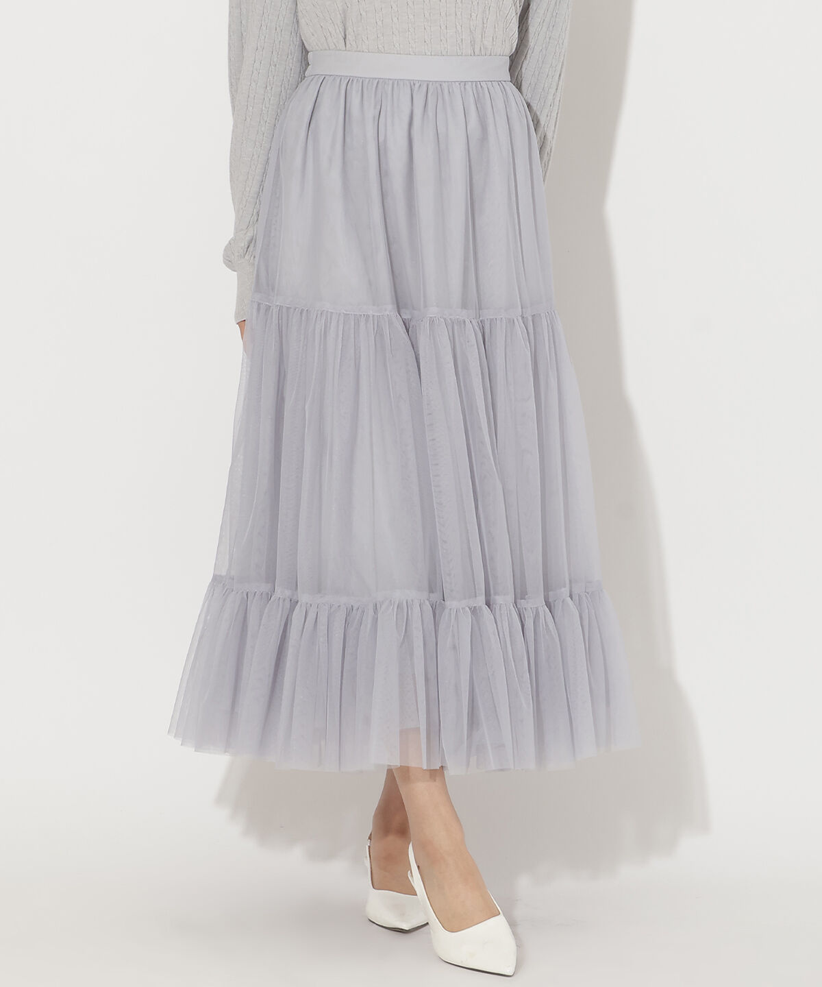 アンドクチュール「チュールティアードギャザースカート」|フレア|