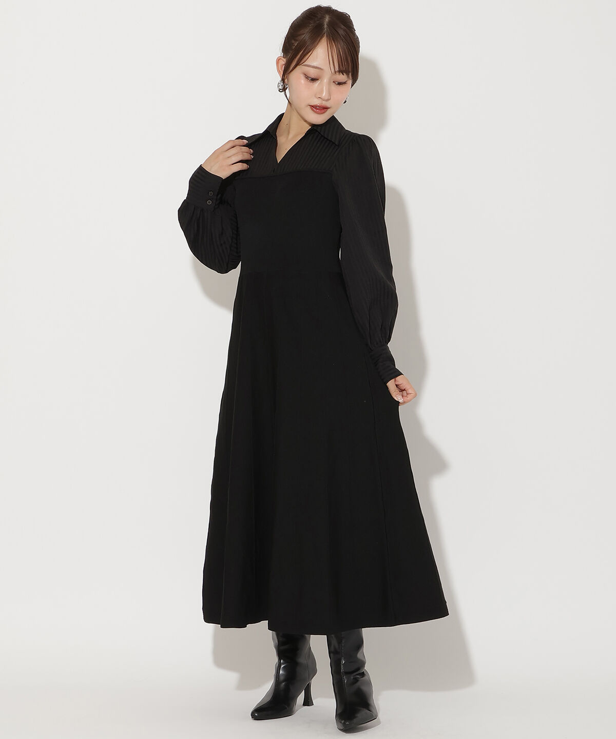 アンドクチュール「ニットビスチェ風スキッパーワンピース」|ワンピース|