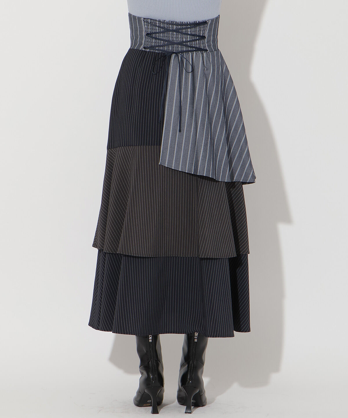 アンドクチュール「ストライプパッチワークスカート」|フレア|