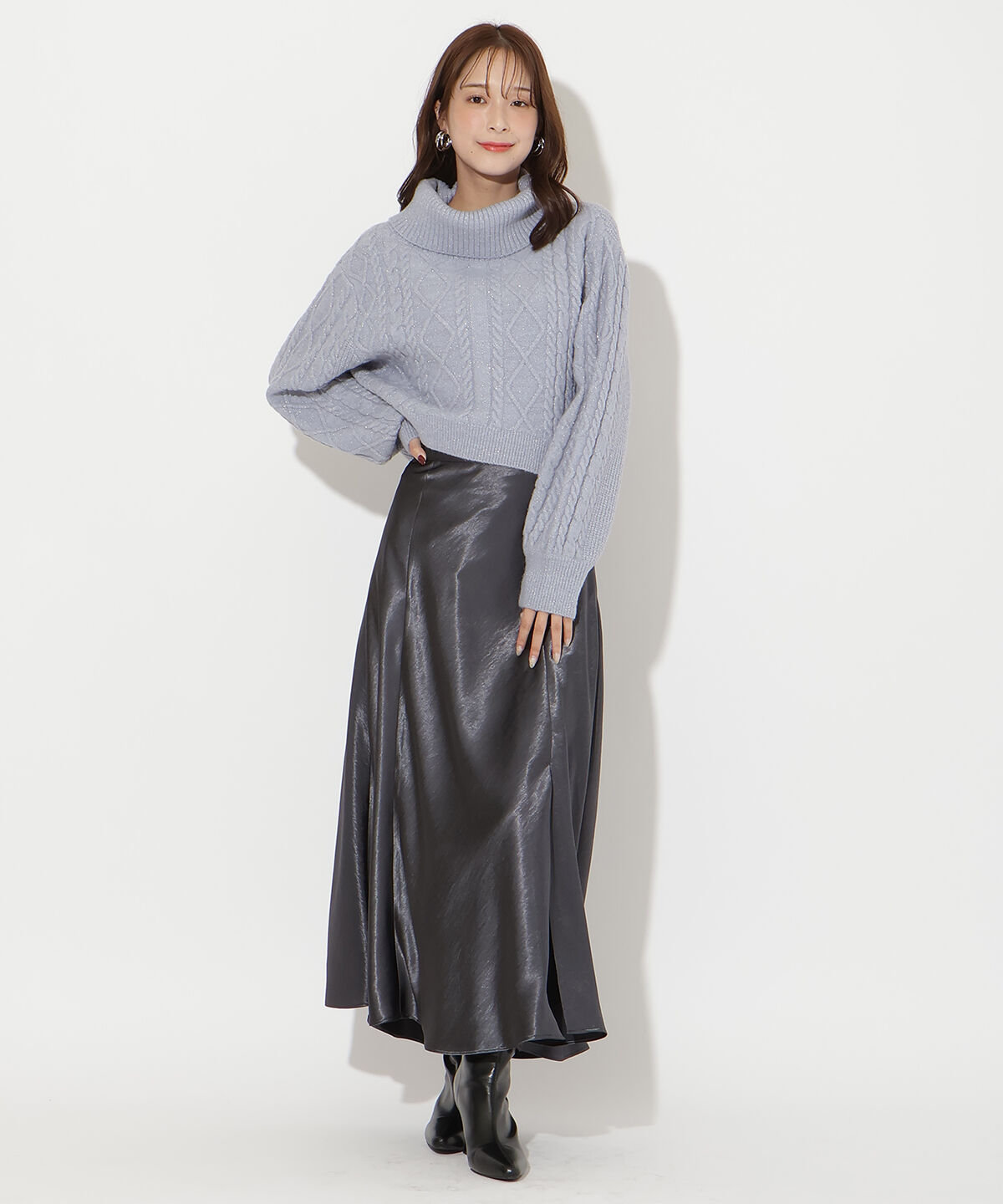 アンドクチュール「ラメケーブルタートルニットプルオーバー」|ニット・セーター|