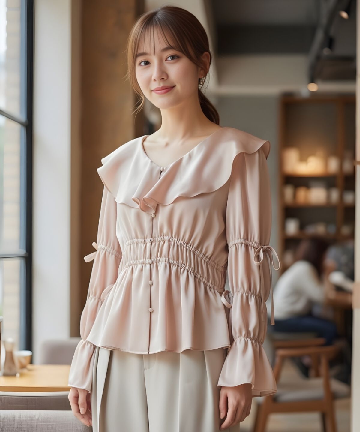 アンドクチュール「ウエストシャーリングブラウス」|シャツ・ブラウス|ピンク