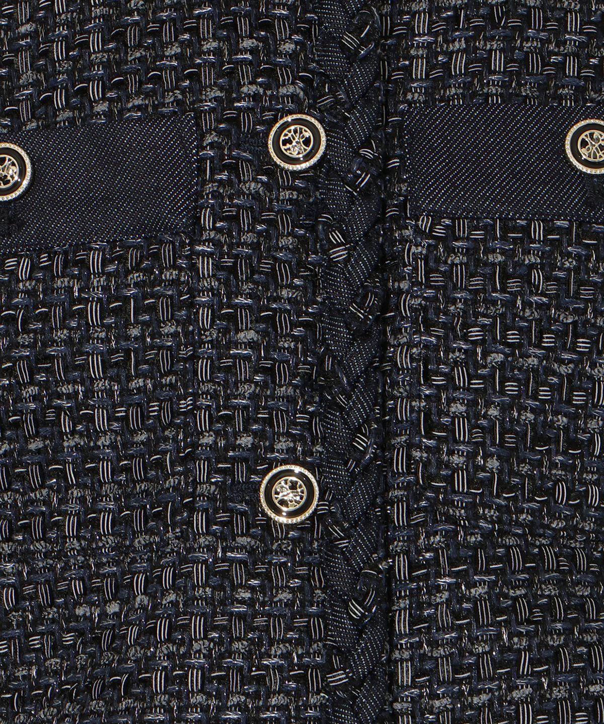 アンドクチュール「デニムコンビツイードジャケット」|ノーカラージャケット|