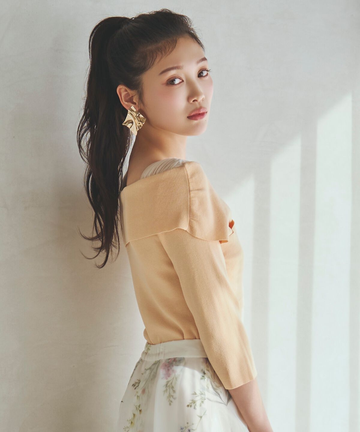 アンドクチュール「7分袖クロスネックニットプルオーバー」|ニット・セーター|