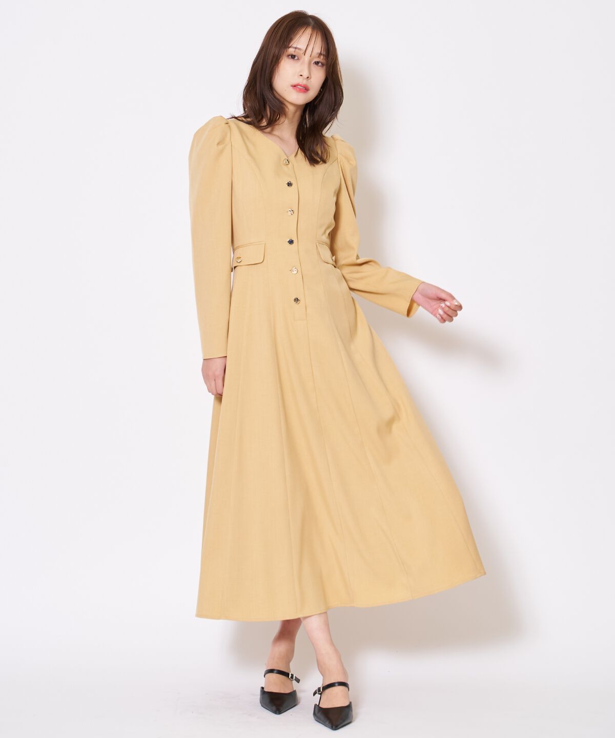 アンドクチュール「Vネックパフスリーブワンピース」|ワンピース|