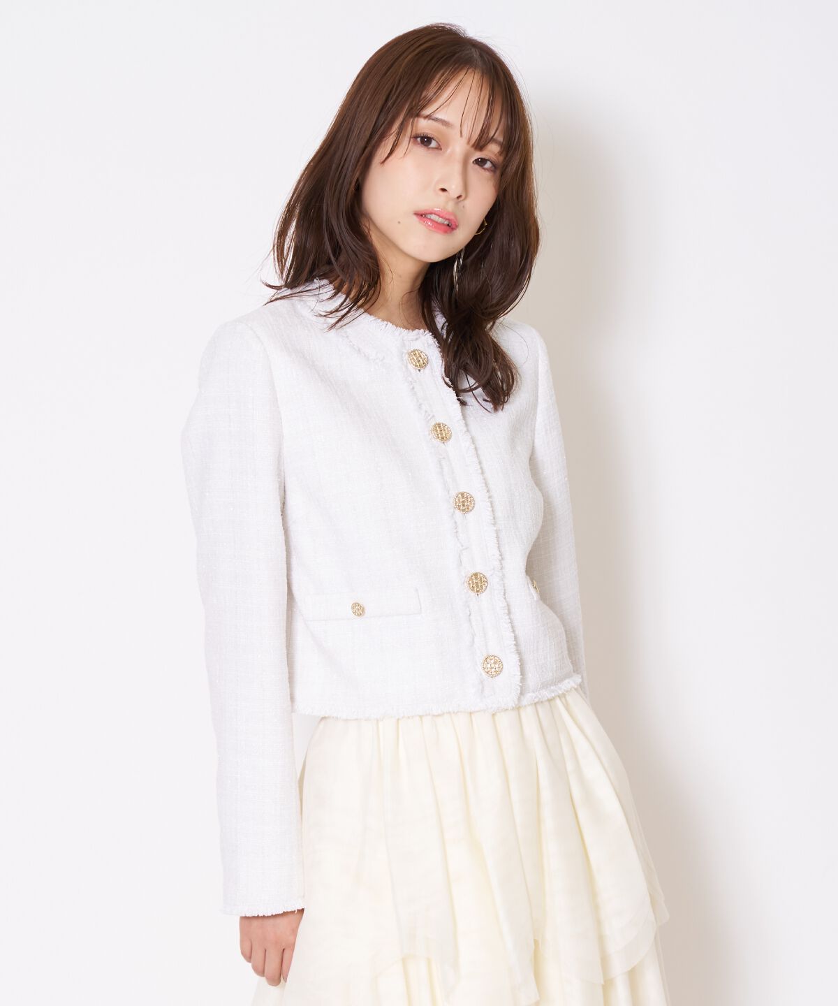 アンドクチュール「ツイードジャケット」|ノーカラージャケット|