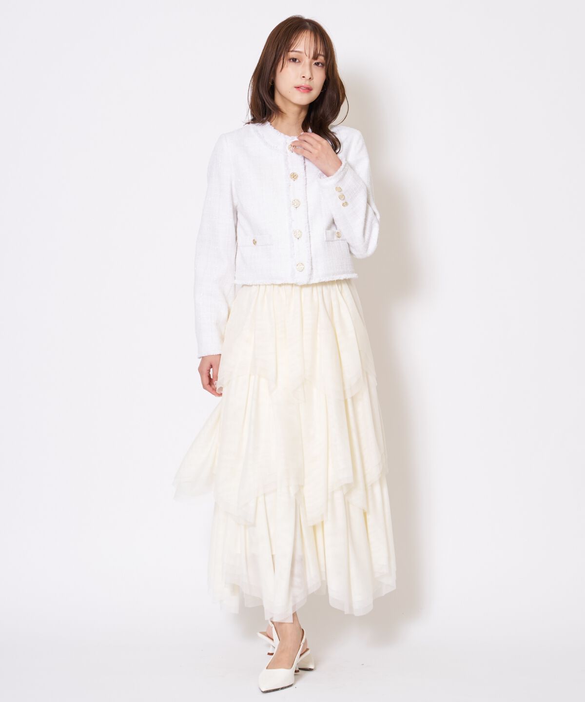 アンドクチュール「ツイードジャケット」|ノーカラージャケット|