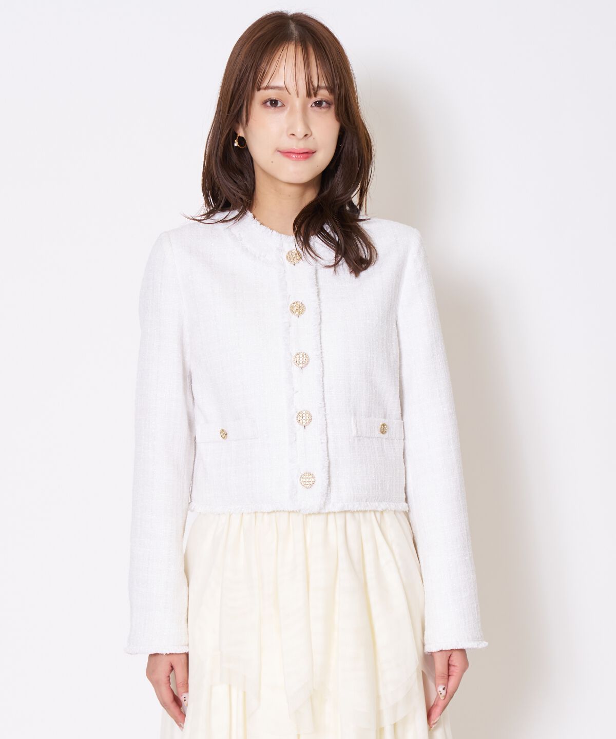 アンドクチュール「ツイードジャケット」|ノーカラージャケット|