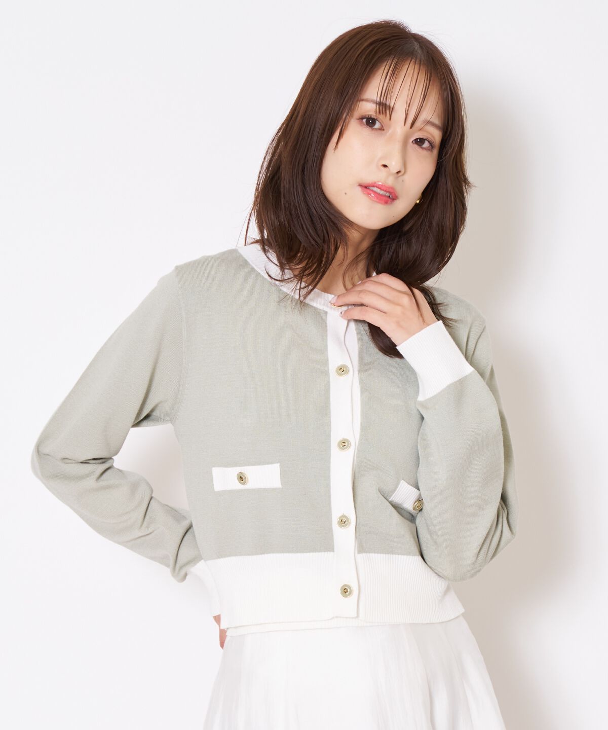 アンドクチュール「バイカラーニットアンサンブル」|カーディガン|