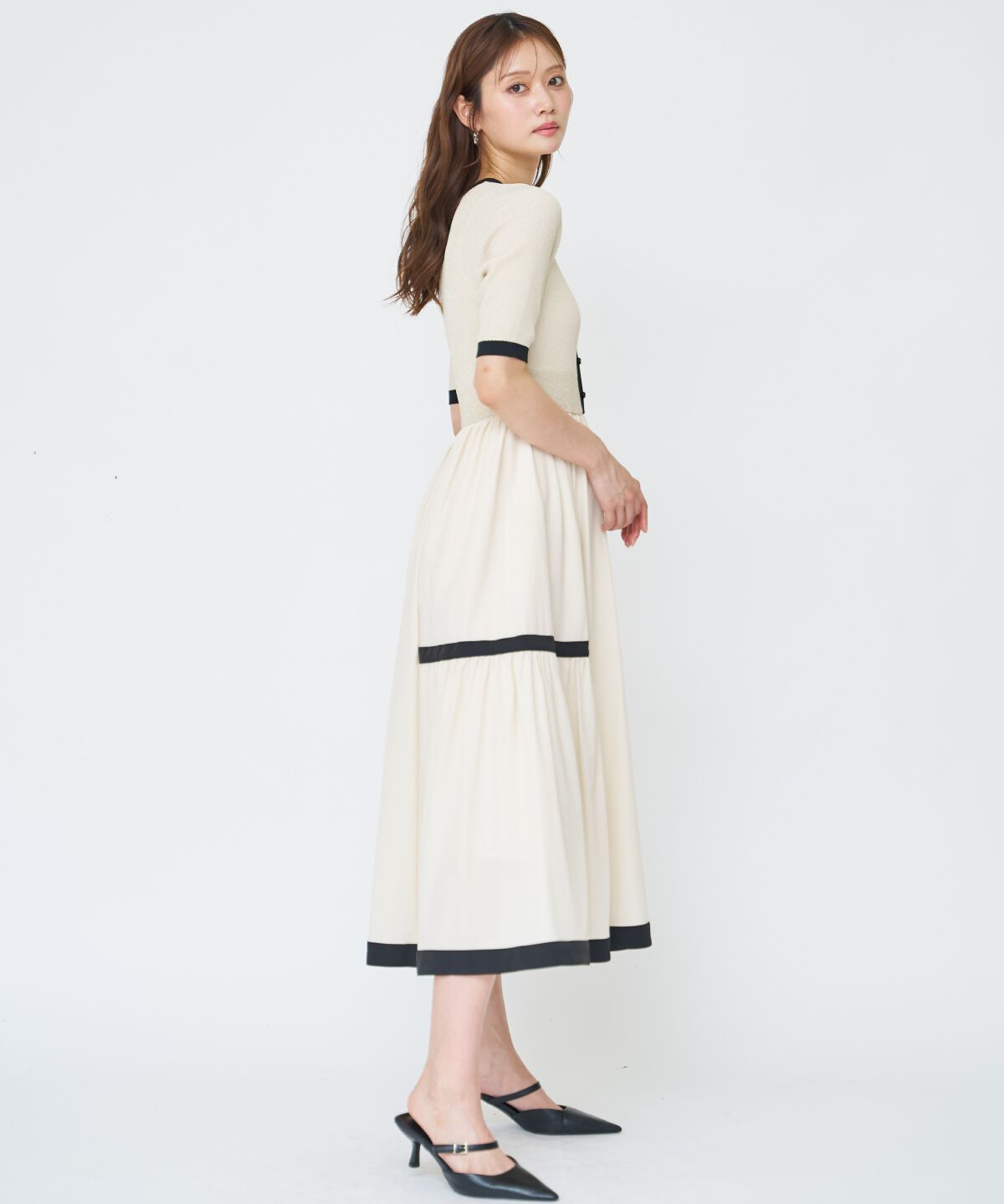 アンドクチュール「ラメ入り配色ドッキングワンピース」|ワンピース|