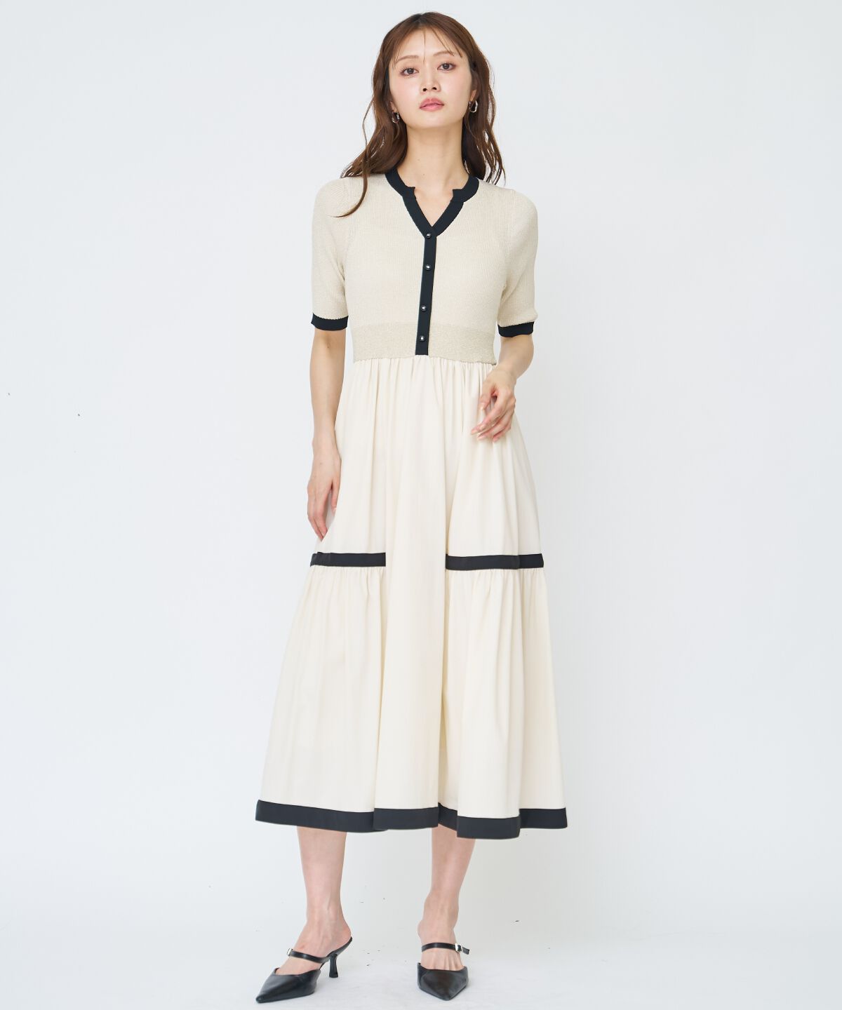 アンドクチュール「ラメ入り配色ドッキングワンピース」|ワンピース|