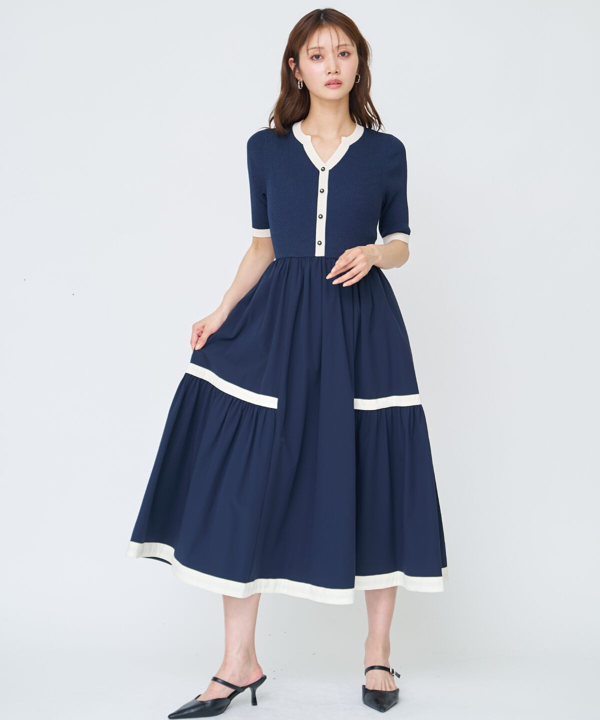 アンドクチュール「ラメ入り配色ドッキングワンピース」|ワンピース|