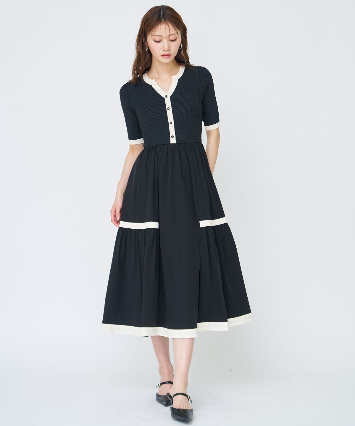 アンドクチュール「ラメ入り配色ドッキングワンピース」|ワンピース|