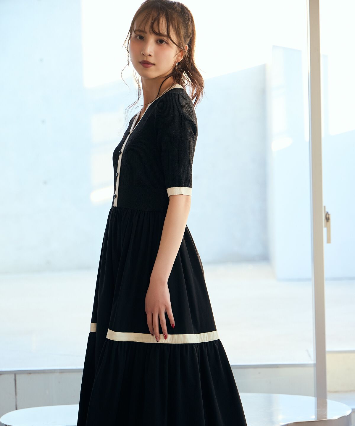 アンドクチュール「ラメ入り配色ドッキングワンピース」|ワンピース|