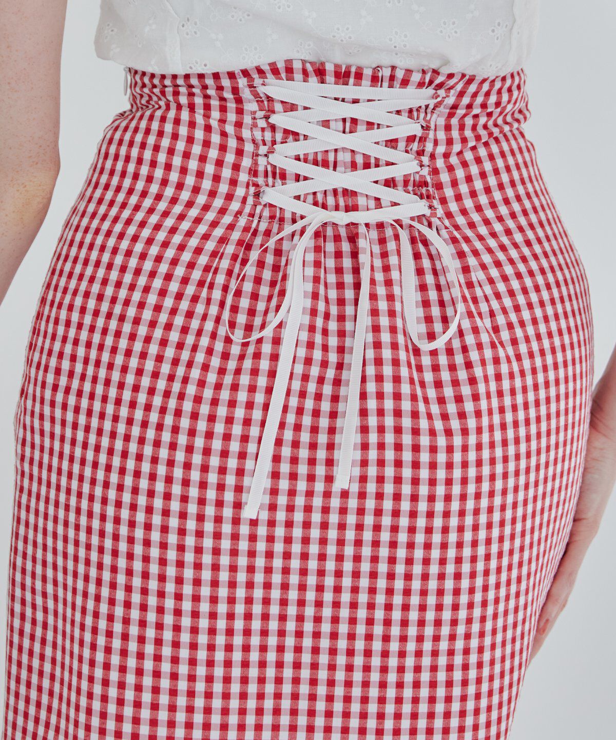 REDYAZEL「ギンガムチェックレーストリミングスカート」|タイト|