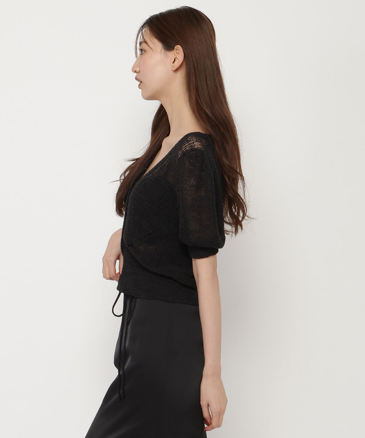 REDYAZEL「シアーニット半袖カーディガントップス」|カーディガン|