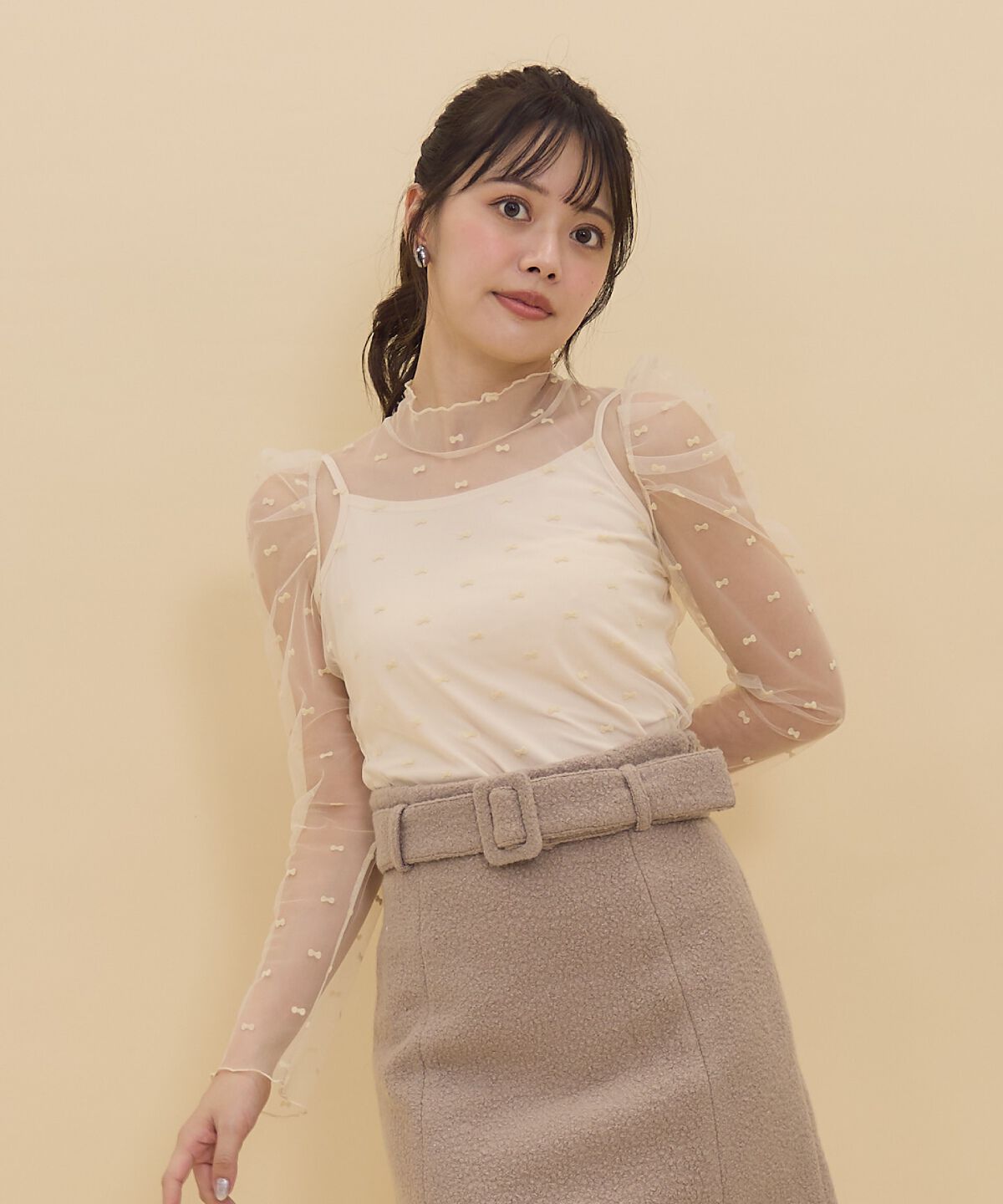 REDYAZEL「リボンフロッキーチュールブラウス」|シャツ・ブラウス|