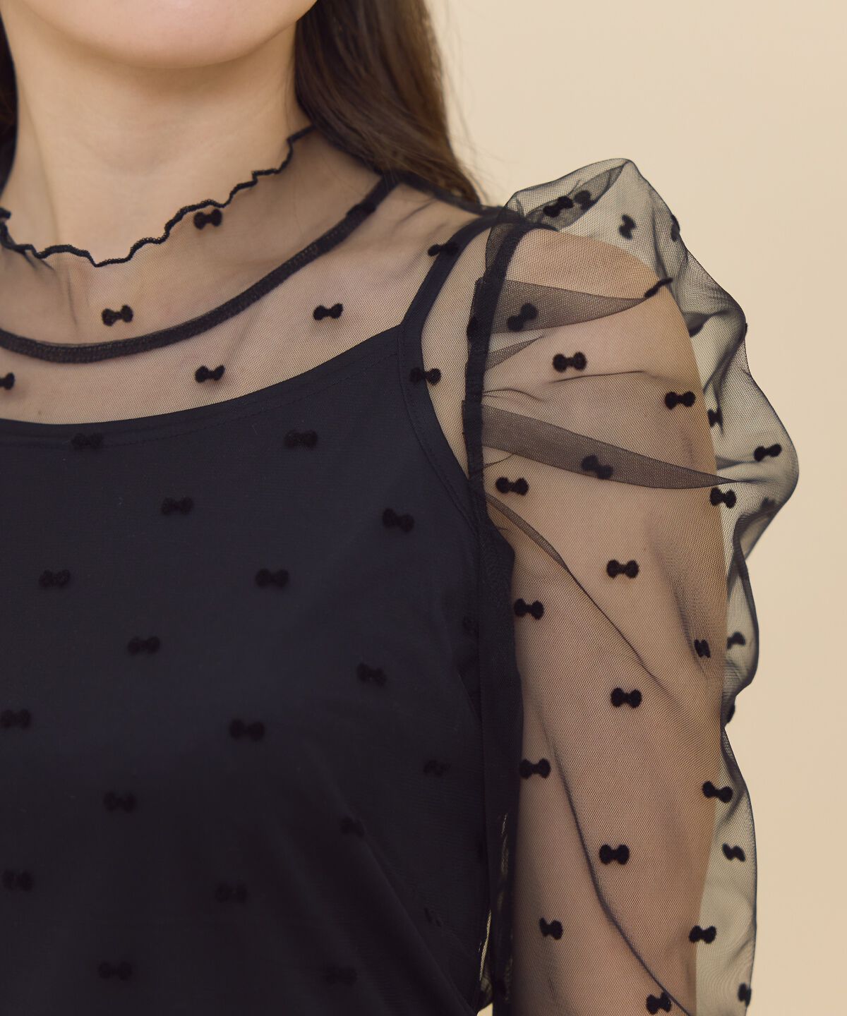 REDYAZEL「リボンフロッキーチュールブラウス」|シャツ・ブラウス|