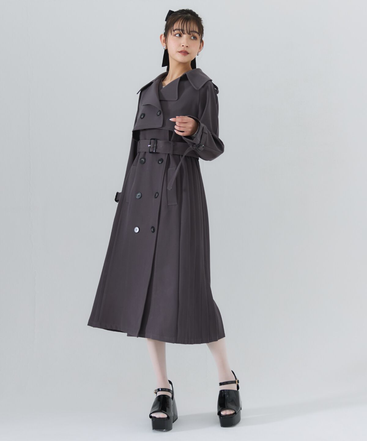 REDYAZEL「3WAYサイドプリーツトレンチコート」|トレンチコート|ﾁｬｺｰﾙｸﾞﾚｰ
