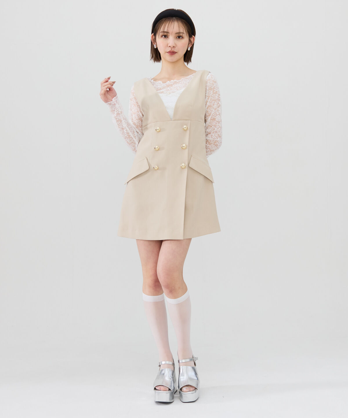 REDYAZEL「ダブルボタンミニジャンパースカート」|ジャンパースカート|