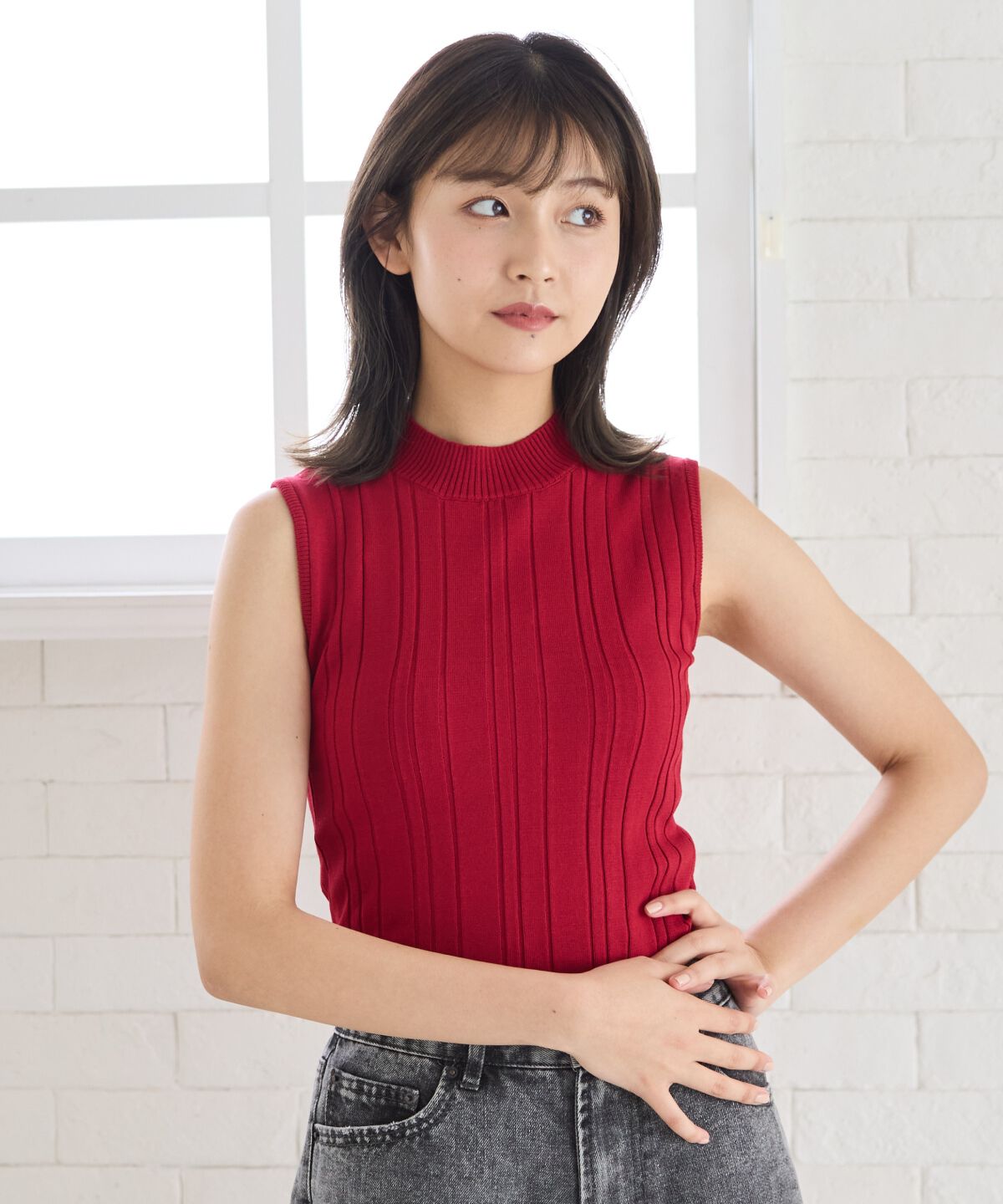 REDYAZEL「ランダムリブニット」|キャミソール|レッド