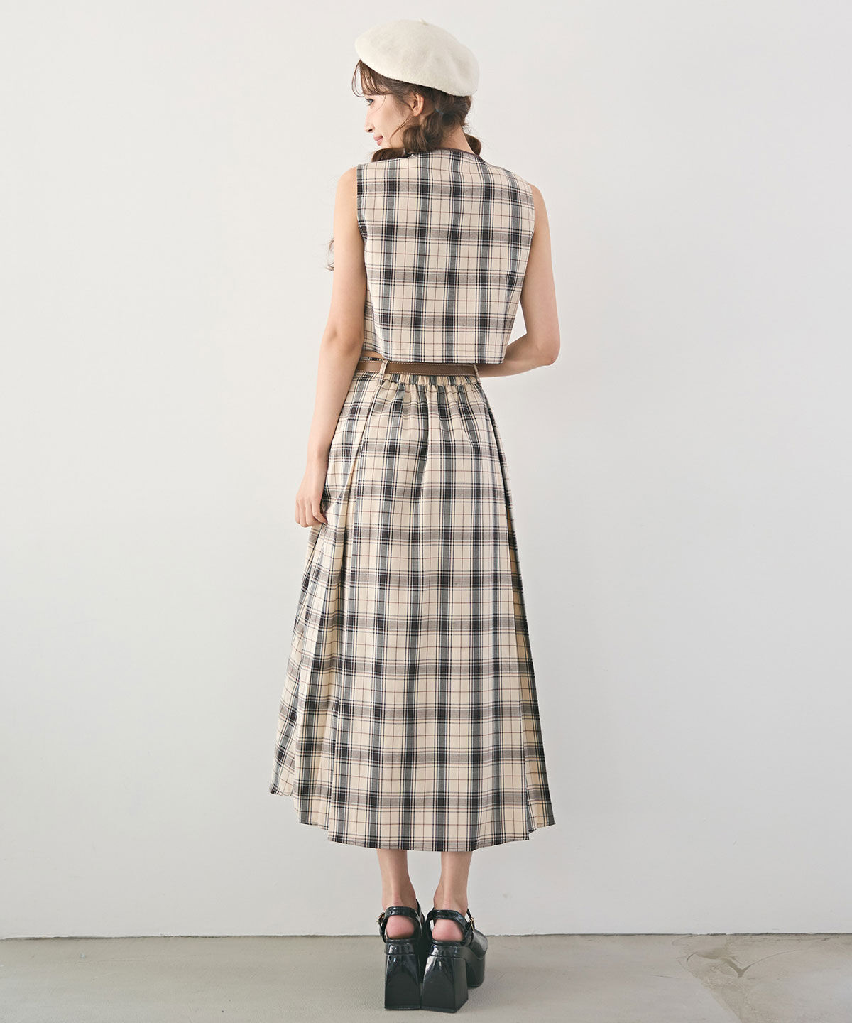 REDYAZEL「クラシカルチェックベスト&フレアスカートセットアップ」|ワンピース|