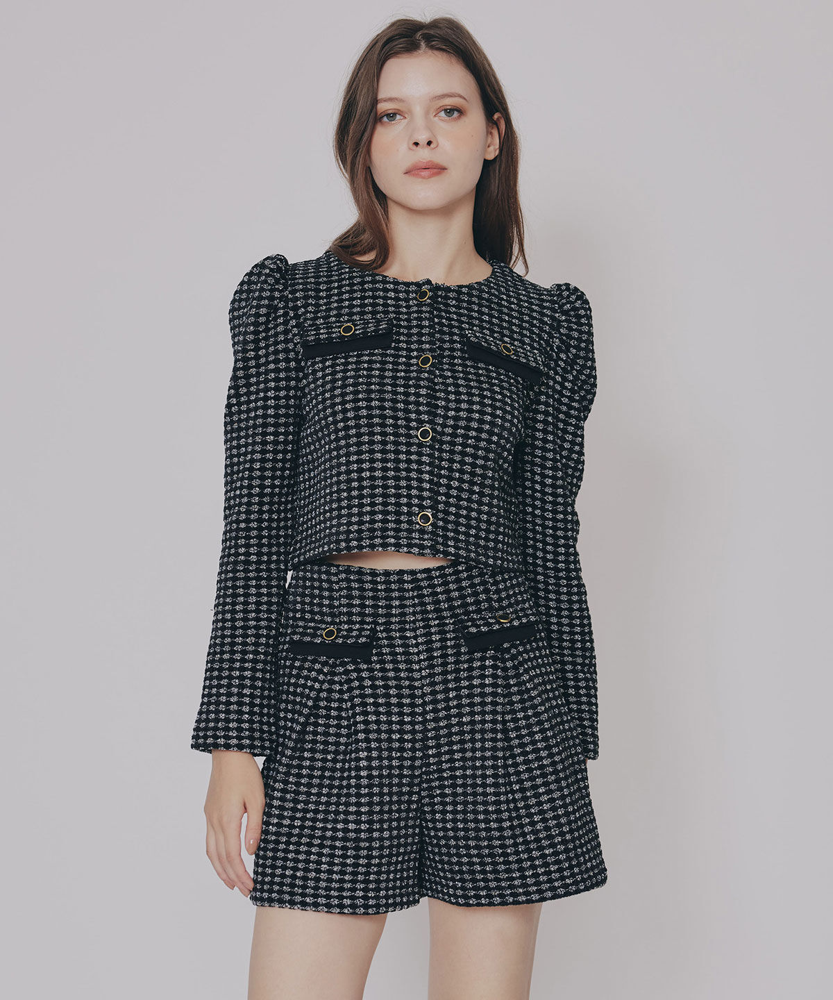 REDYAZEL「カットツイードジャケット&times;ショートパンツセットアップ」|ワンピース|