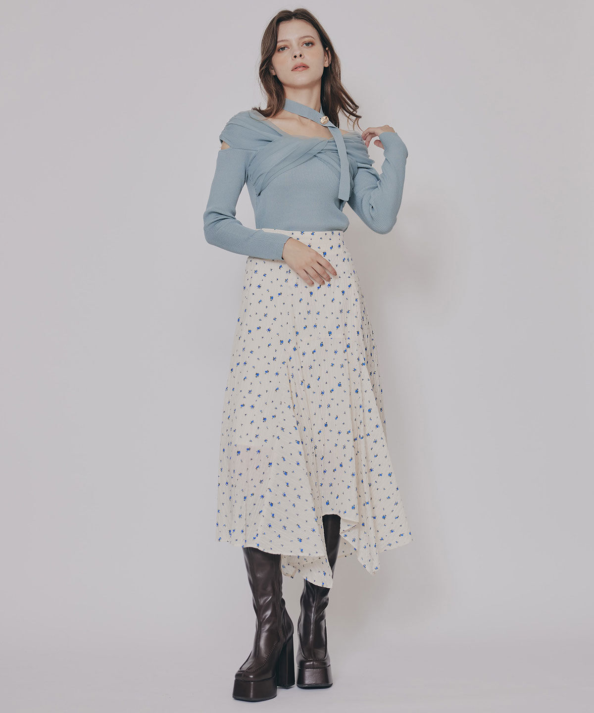 REDYAZEL「チョーカークロスチュールニットトップス」|ニット・セーター|