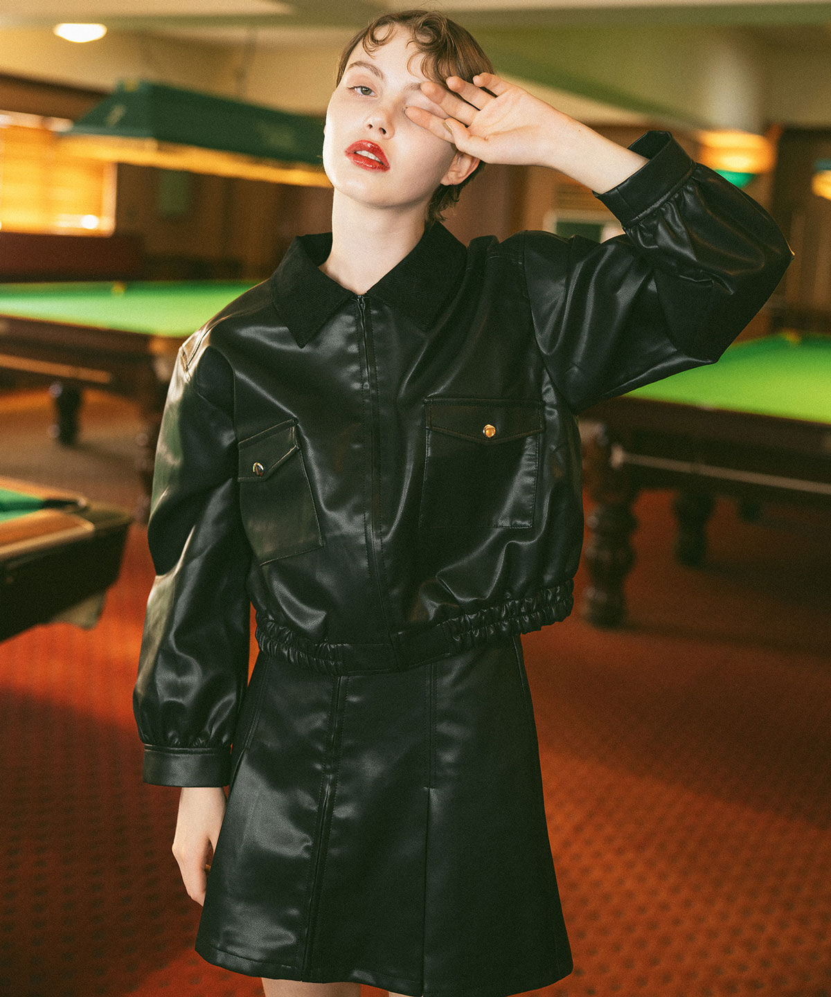 REDYAZEL「フェイクレザーBOXプリーツミニスカート」|フレア|