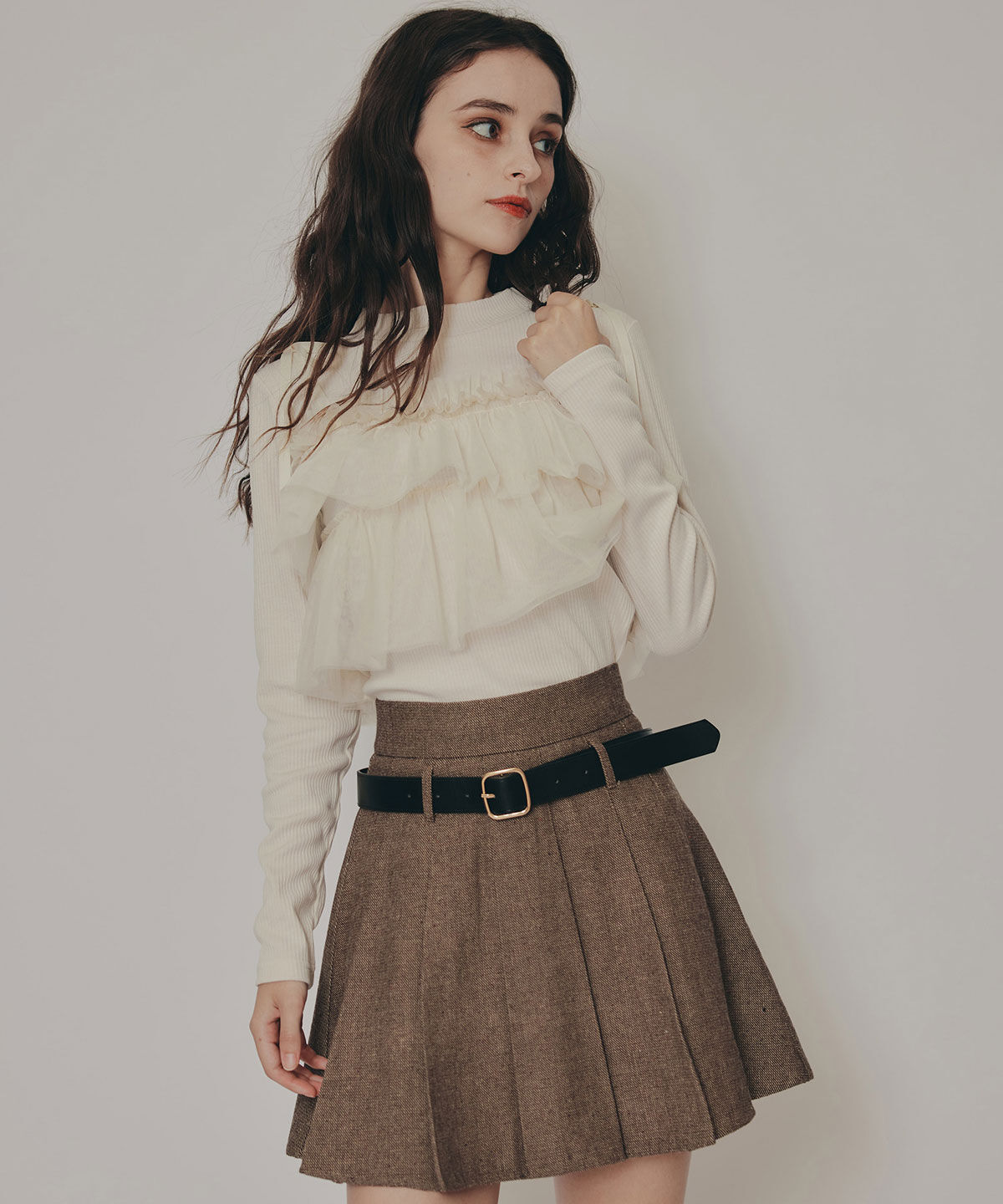 REDYAZEL「リボンチュールフリルビスチェニットトップス」|ニット・セーター|