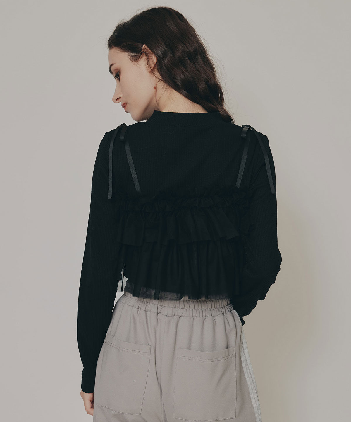 REDYAZEL「リボンチュールフリルビスチェニットトップス」|ニット・セーター|