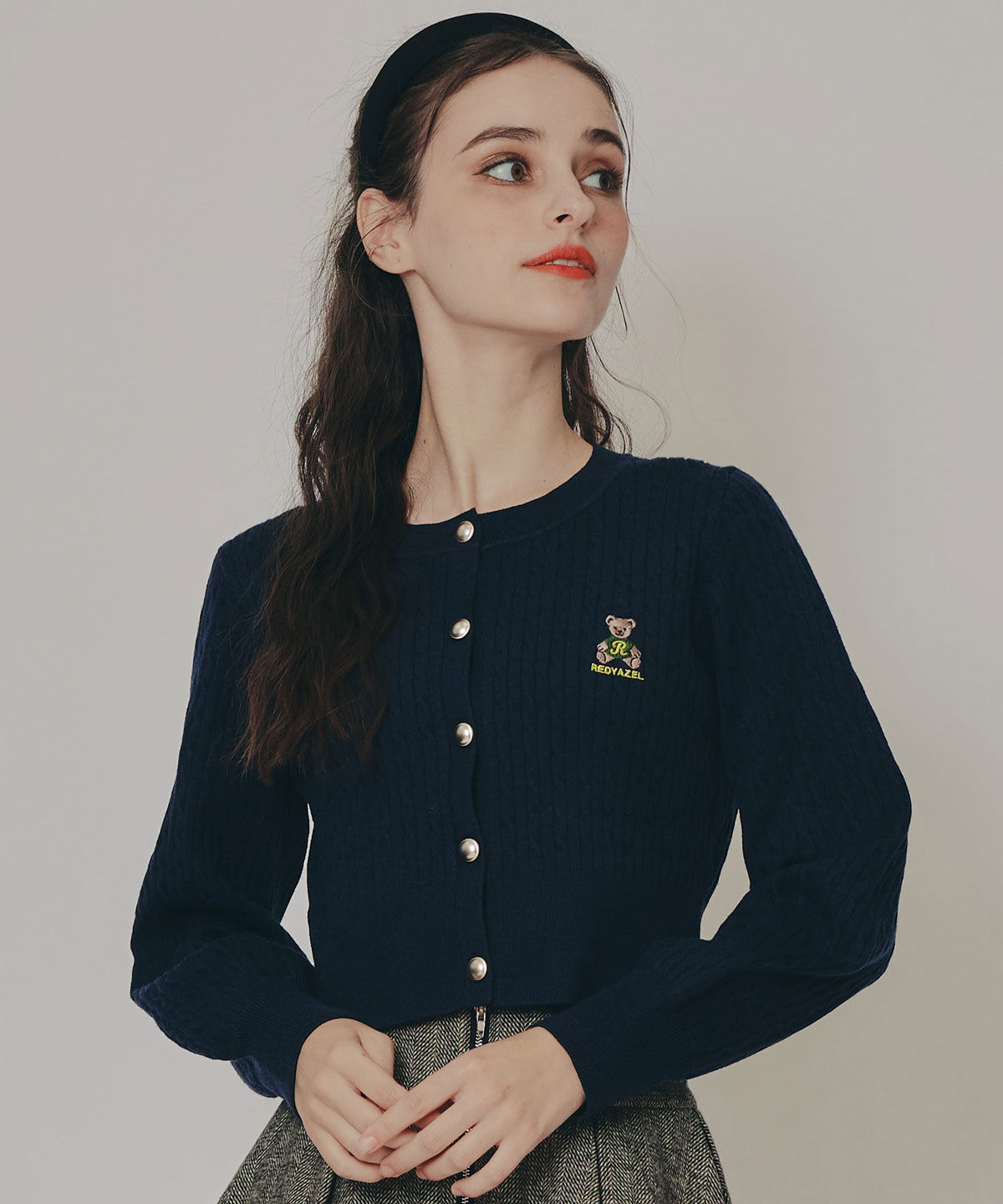 REDYAZEL「Azelyミニケーブルニットカーディガン」|カーディガン|ネイビー