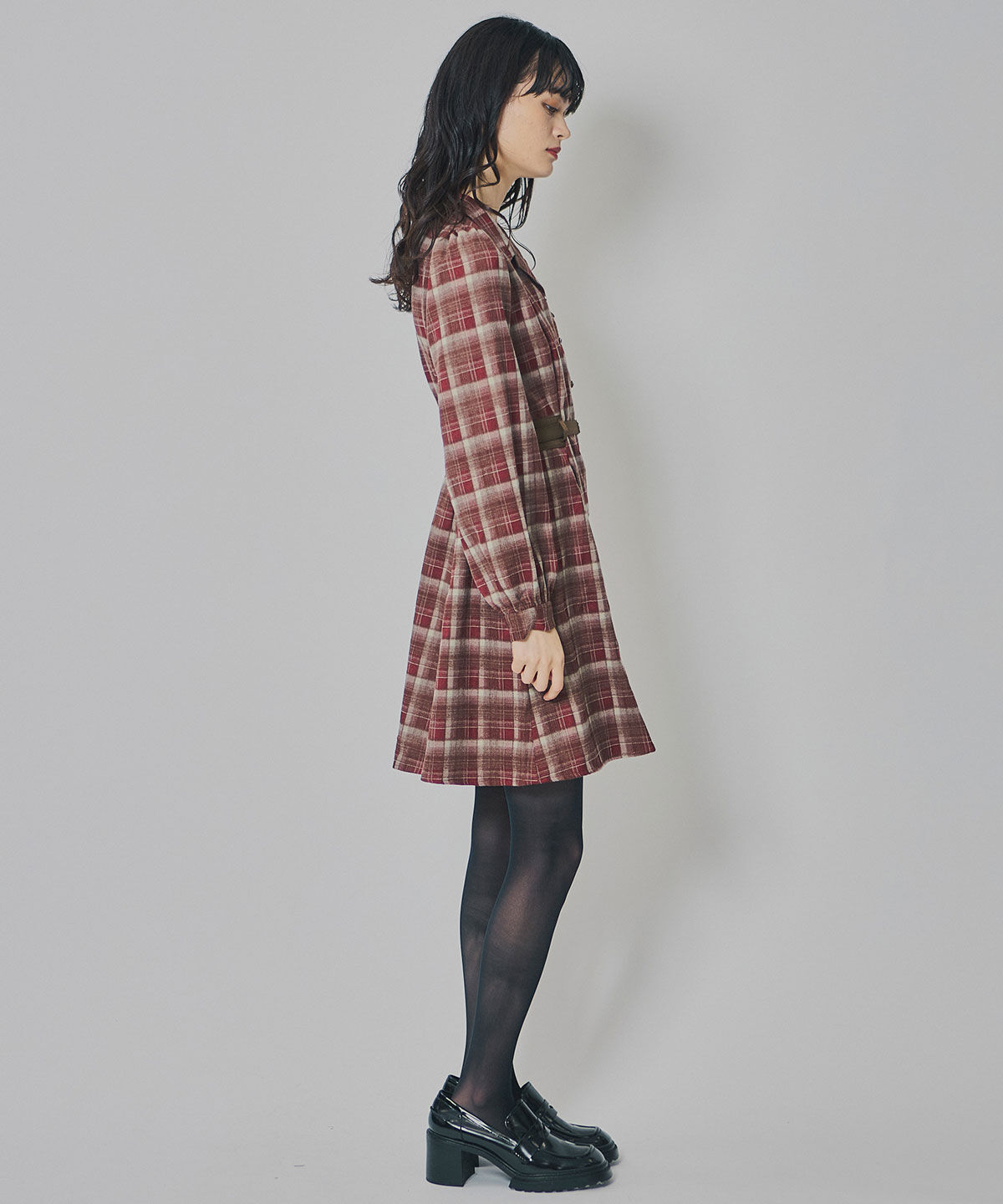 REDYAZEL「ウエストベルトチェックミニワンピース」|ワンピース|