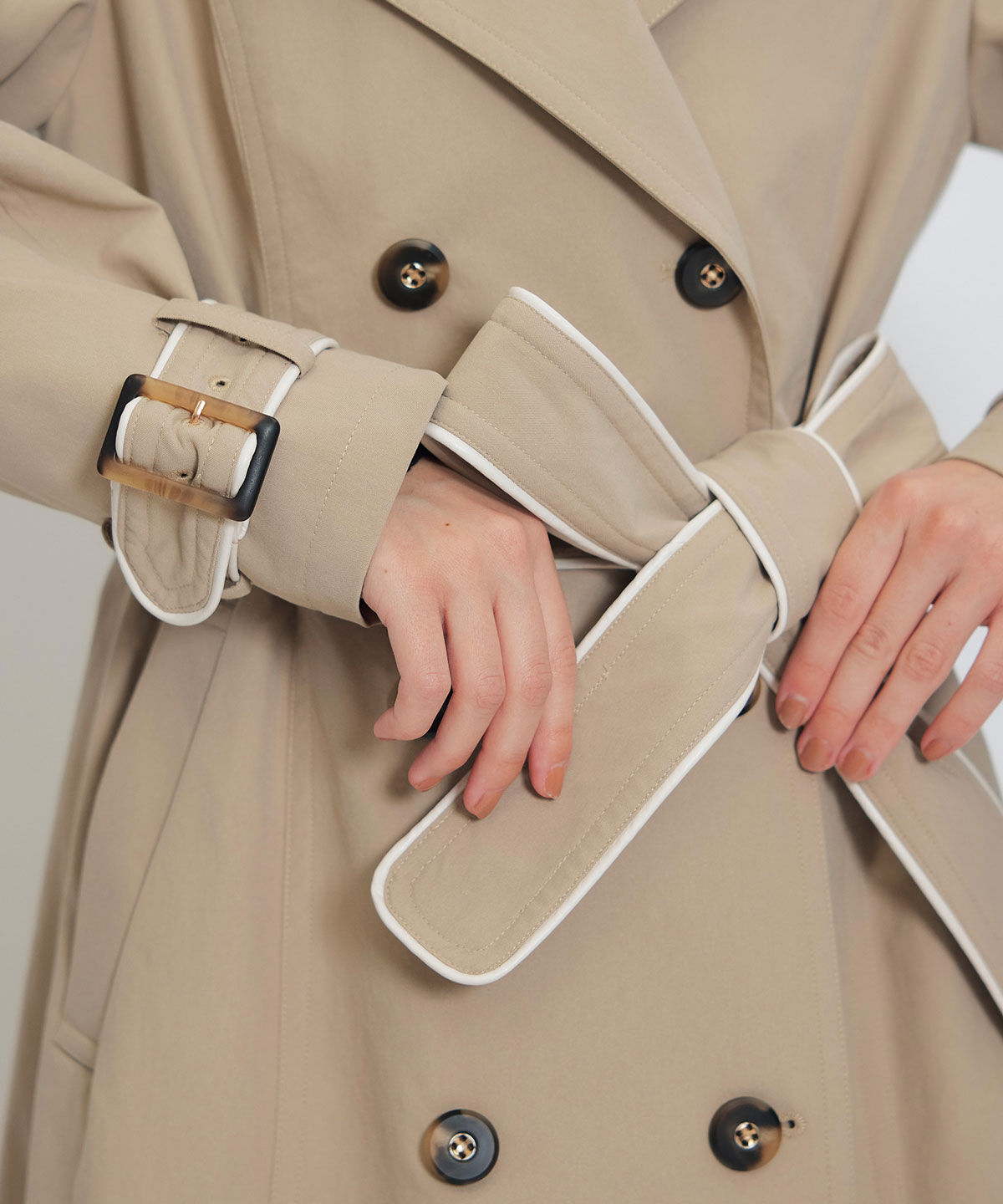 REDYAZEL「バックベルトデザインパイピングロングトレンチコート」|トレンチコート|