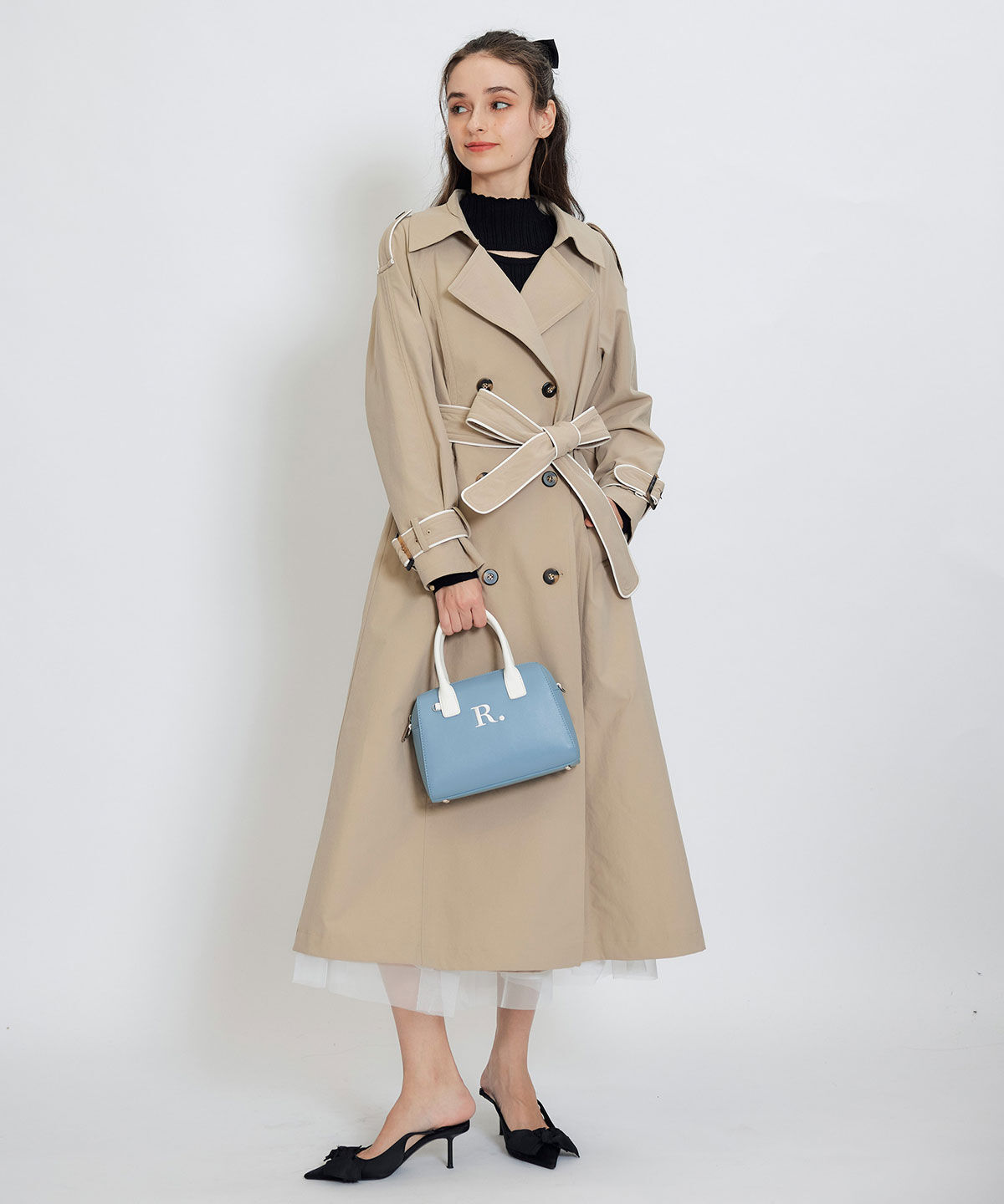 REDYAZEL「バックベルトデザインパイピングロングトレンチコート」|トレンチコート|