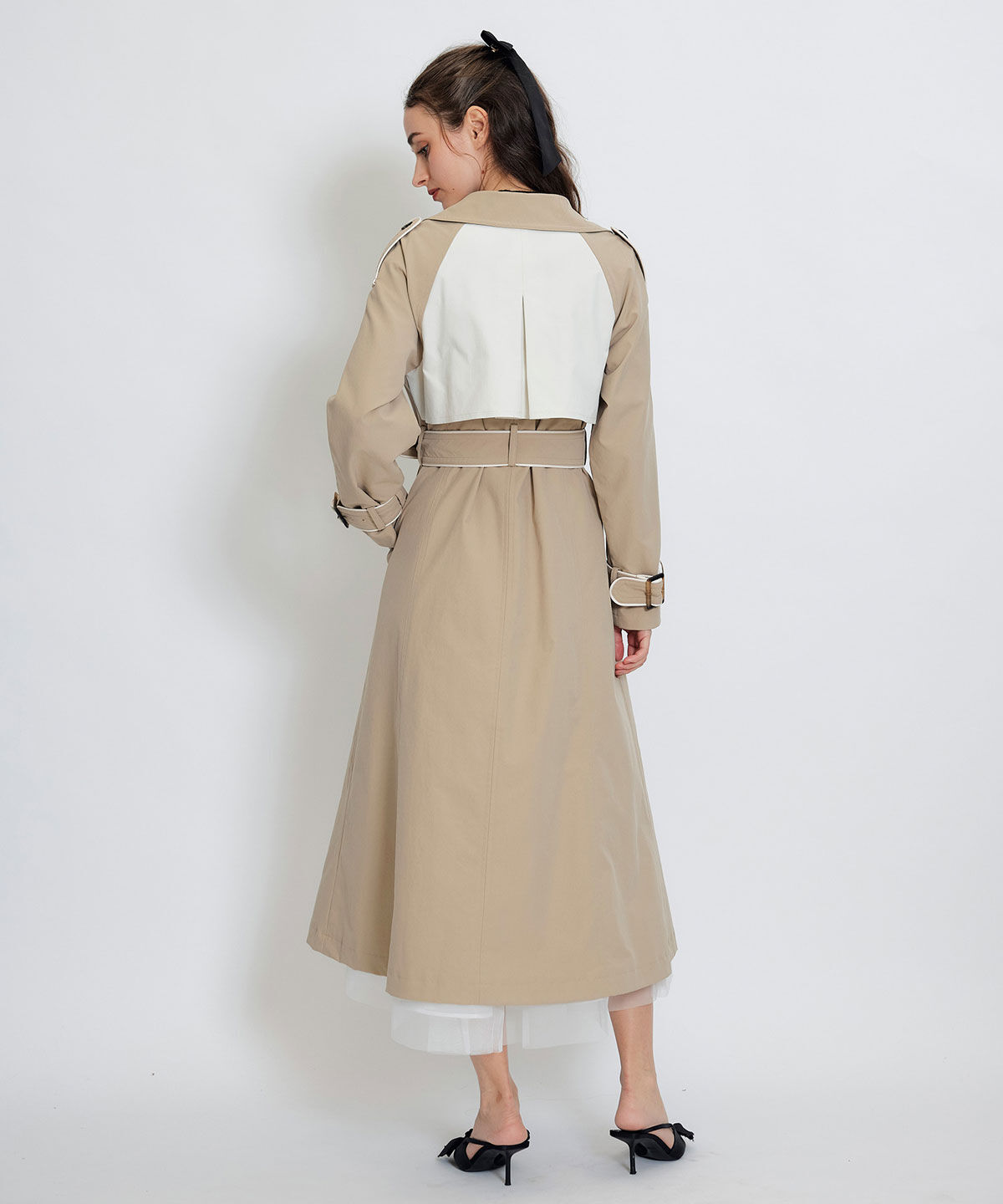 REDYAZEL「バックベルトデザインパイピングロングトレンチコート」|トレンチコート|