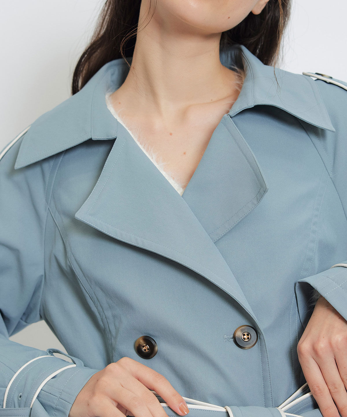 REDYAZEL「バックベルトデザインパイピングロングトレンチコート」|トレンチコート|