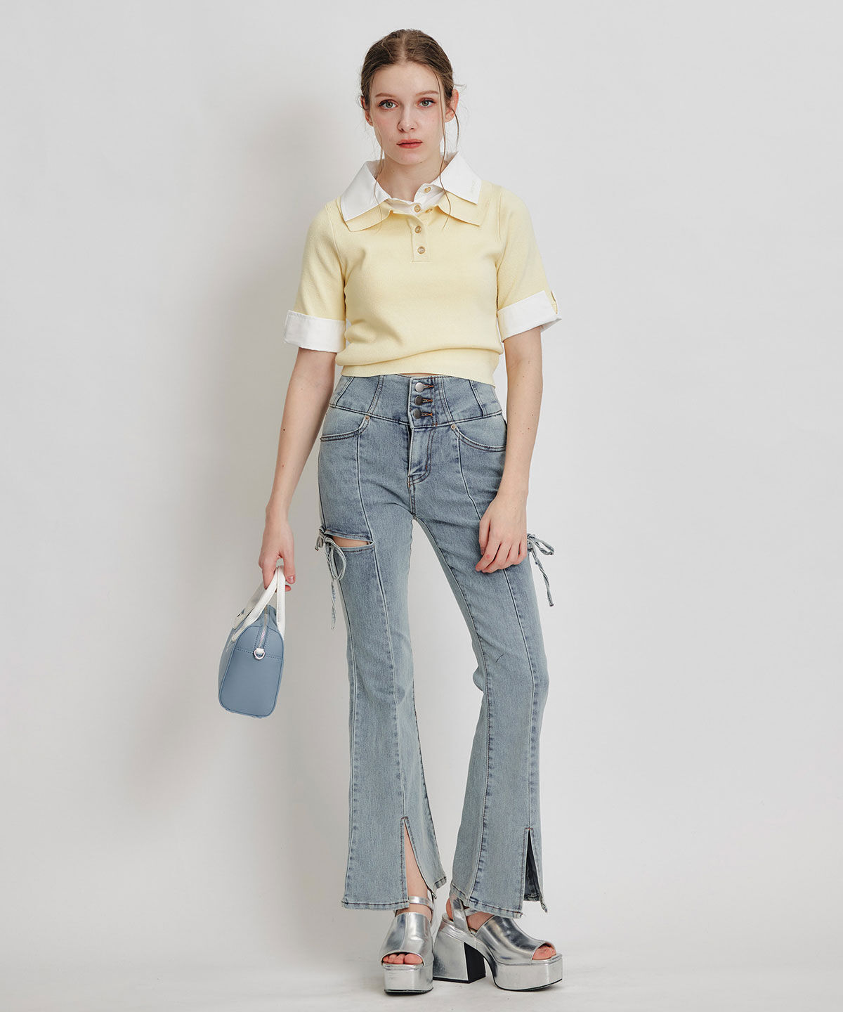 REDYAZEL「ダブルカラーハーフスリーブニットプルオーバー」|ニット・セーター|