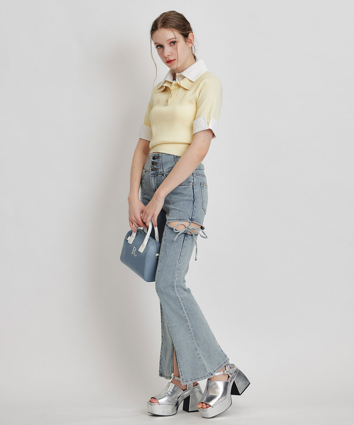 REDYAZEL「ダブルカラーハーフスリーブニットプルオーバー」|ニット・セーター|