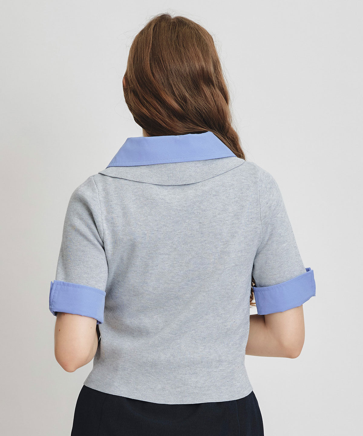 REDYAZEL「ダブルカラーハーフスリーブニットプルオーバー」|ニット・セーター|