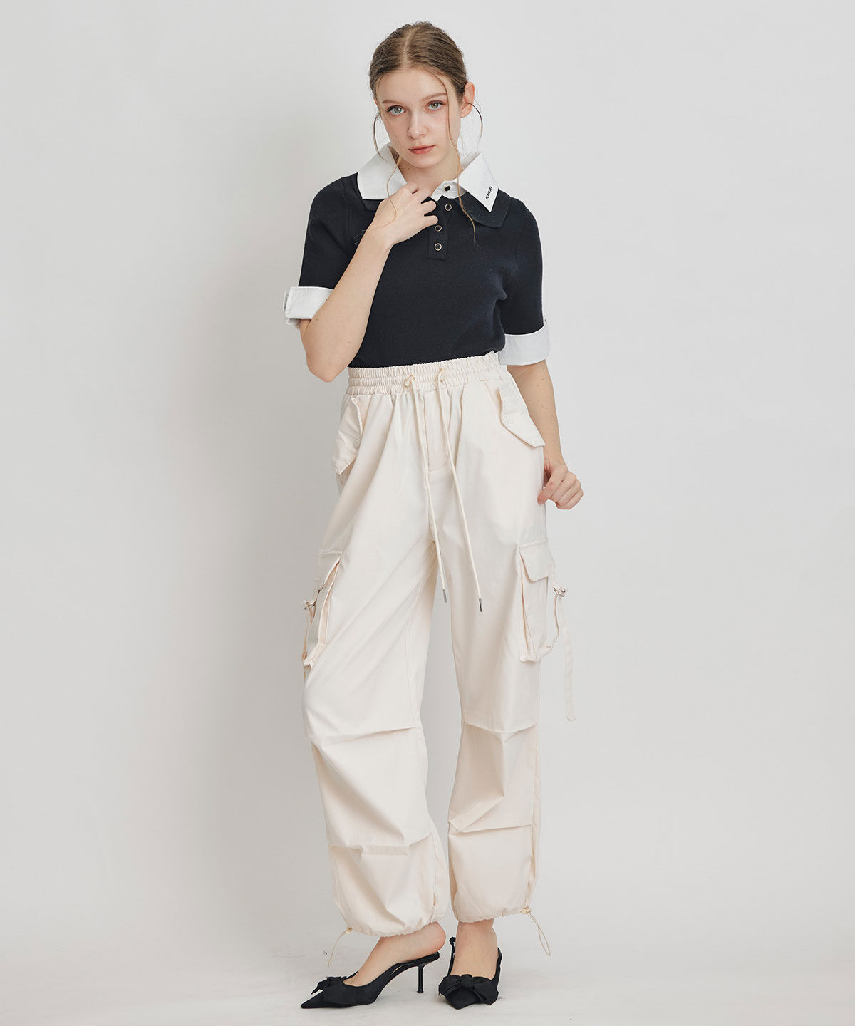 REDYAZEL「ダブルカラーハーフスリーブニットプルオーバー」|ニット・セーター|