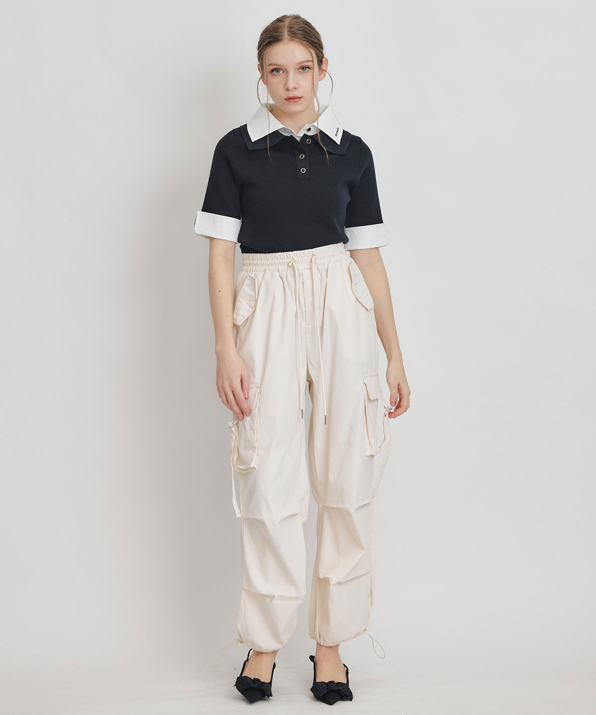 REDYAZEL「ダブルカラーハーフスリーブニットプルオーバー」|ニット・セーター|