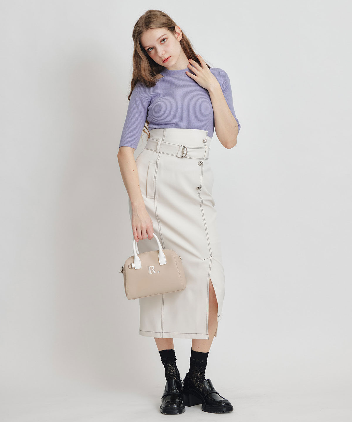 REDYAZEL「バイカラーステッチカッティングハイウエストタイトロングスカート」|タイト|