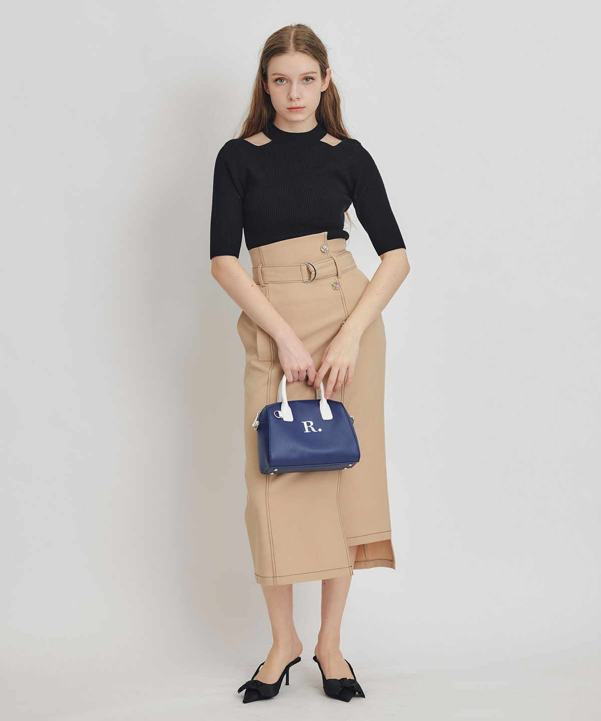 REDYAZEL「バイカラーステッチカッティングハイウエストタイトロングスカート」|タイト|