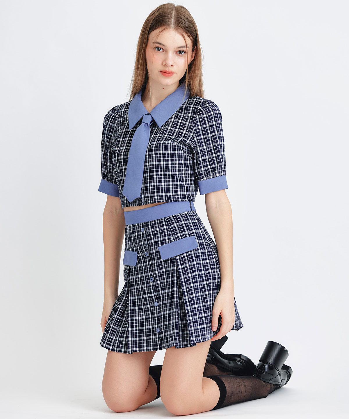 REDYAZEL「ﾌﾟﾚｯﾋﾟｰﾈｸﾀｲﾁｪｯｸﾌﾞﾗｳｽ&times;ﾌﾟﾘｰﾂﾐﾆｽｶｰﾄｾ  」|ワンピース|ｸﾞﾚﾝﾁｪｯｸ(大)