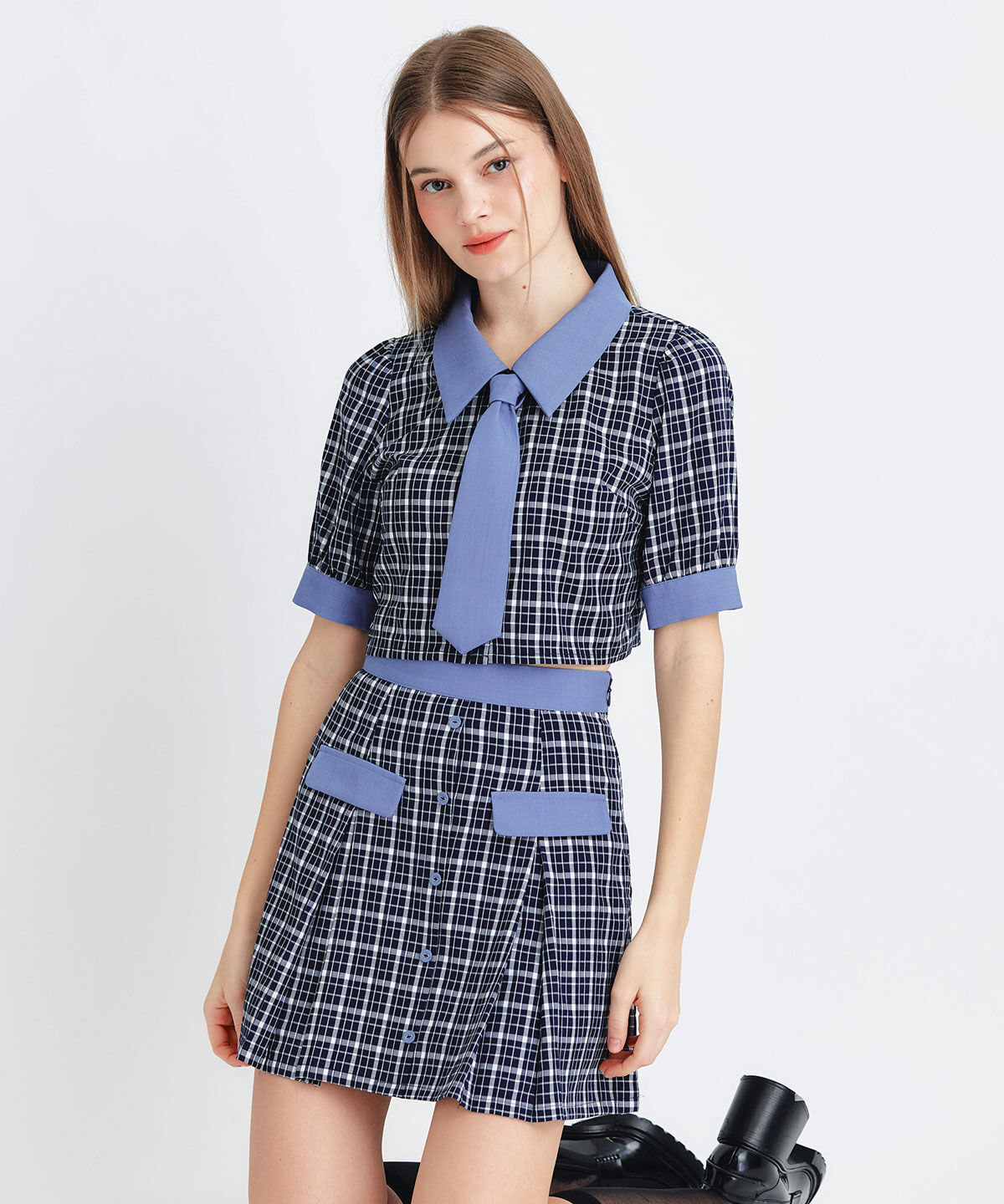 REDYAZEL「ﾌﾟﾚｯﾋﾟｰﾈｸﾀｲﾁｪｯｸﾌﾞﾗｳｽ&times;ﾌﾟﾘｰﾂﾐﾆｽｶｰﾄｾ  」|ワンピース|