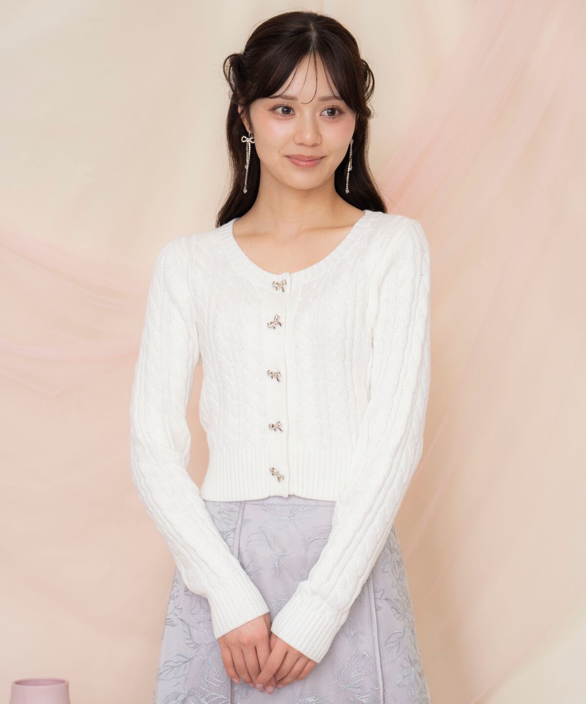 WILLSELECTION「ビジューリボンケーブルカーディガン」|カーディガン|オフ